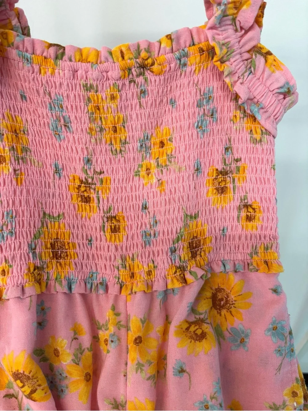 Old Navy Pink Floral Smocked Jumpsuit with Ruffle Straps